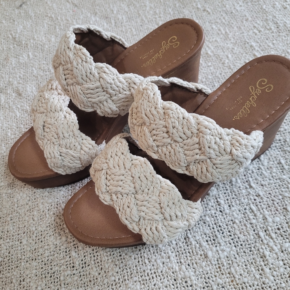 Seychelles Braided Two-Band Slide Mules in Cream and Brown - Picture 2 of 10